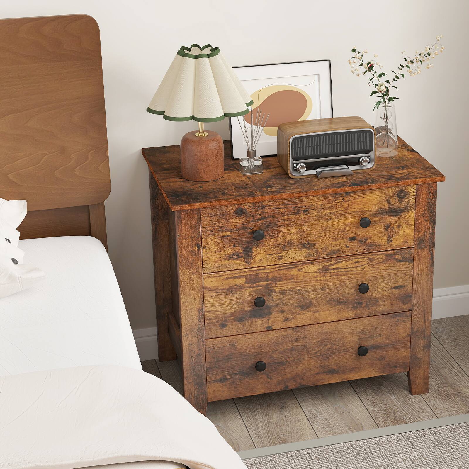 Alt View 3. Gymax - Gymax 3-drawer Dresser w/ Convenient Handles Smooth Slide Rails Accent Table Rustic Brown - Rustic Brown.