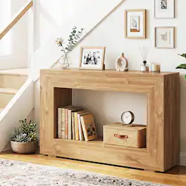 Costway - 47" Farmhouse Console Table 2-Tier Sofa Table Behind Couch with Open Storage Shelf - Natural