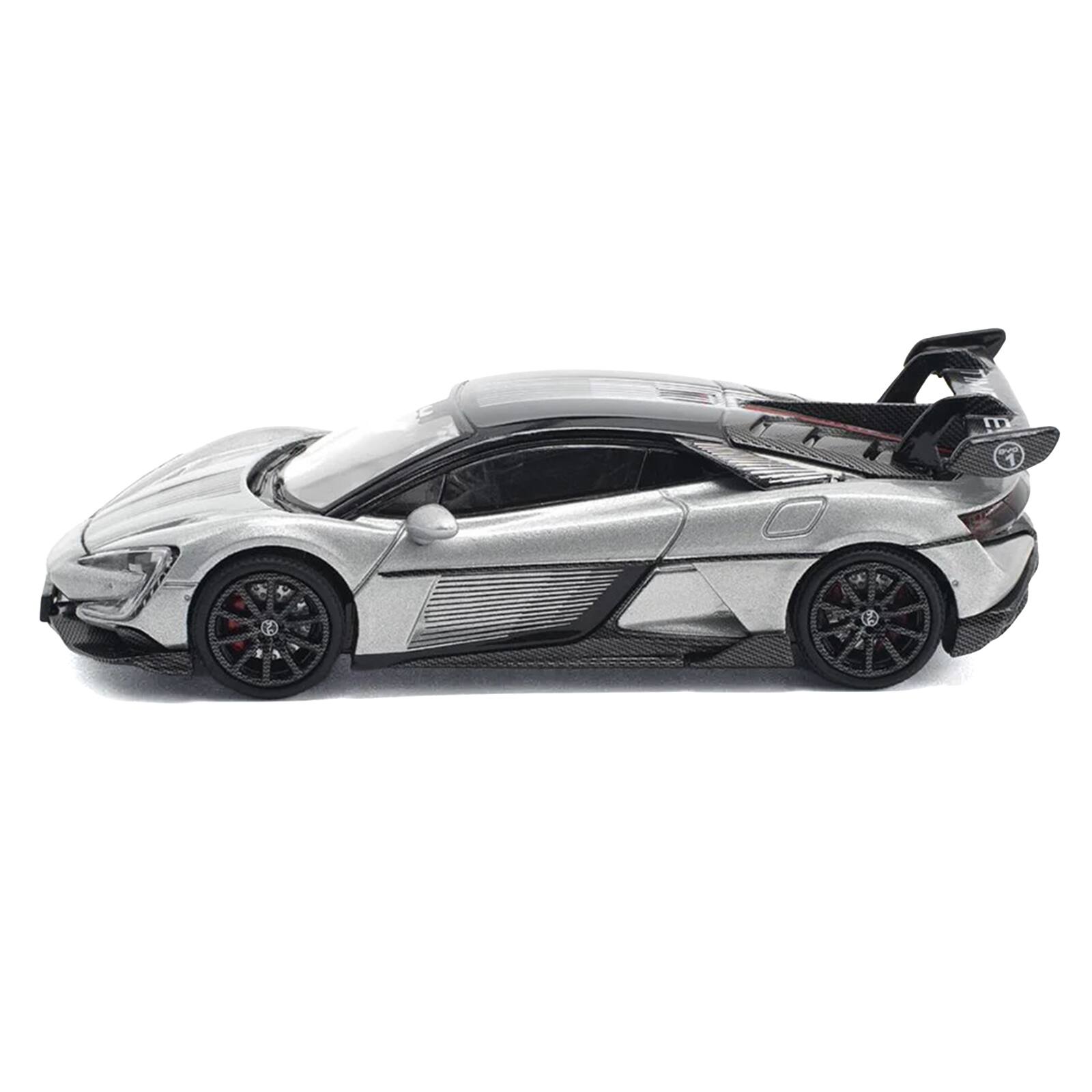 Alt View 1. Pop Race - Yangwang U9 Silver Metallic with Black Top and Stripes 1/64 Diecast Model Car by Pop Race.