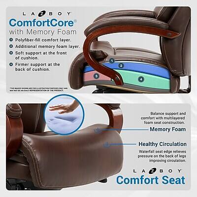 **LA-Z-BOY ComfortCore with Memory Foam**

- Polyfiber-fill comfort layer.
- Additional memory foam layer.
- Soft support at the front of cushion.
- Firmer support at the back of cushion.

**1. Balance support and comfort with multilayered foam seat construction.**

**2. Memory Foam**

**3. Healthy Circulation**

- Waterfall seat edge relieves pressure on the back of legs, improving circulation.

**LA-Z-BOY Comfort Seat**