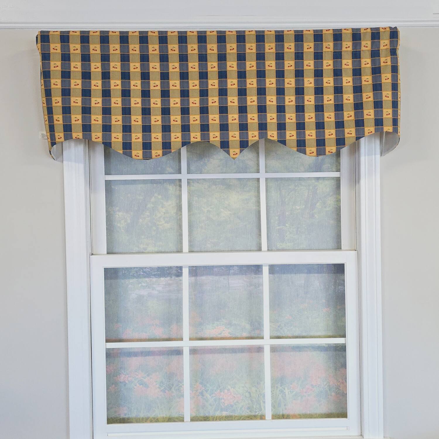 Angle. RLF Home - RLF Home 100% Cotton Cherry Squares Regal With Poly/Cotton lining Rod Pocket Valance 50" x 15" Navy - Navy.