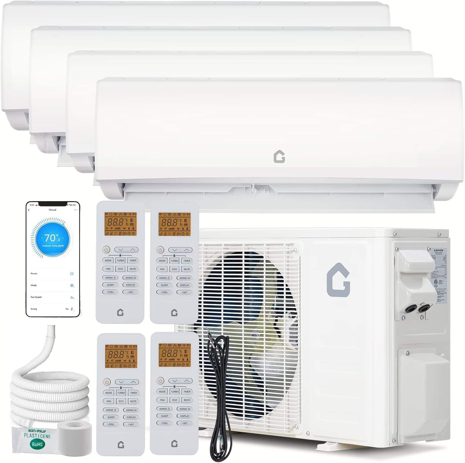 Qeetex - 35k BTU 4 Zone Mini Split AC Heating System 9K+9K+9K+18K SEER2 19 AC & Pre-Charged Condenser Not Copper Tube Line Set