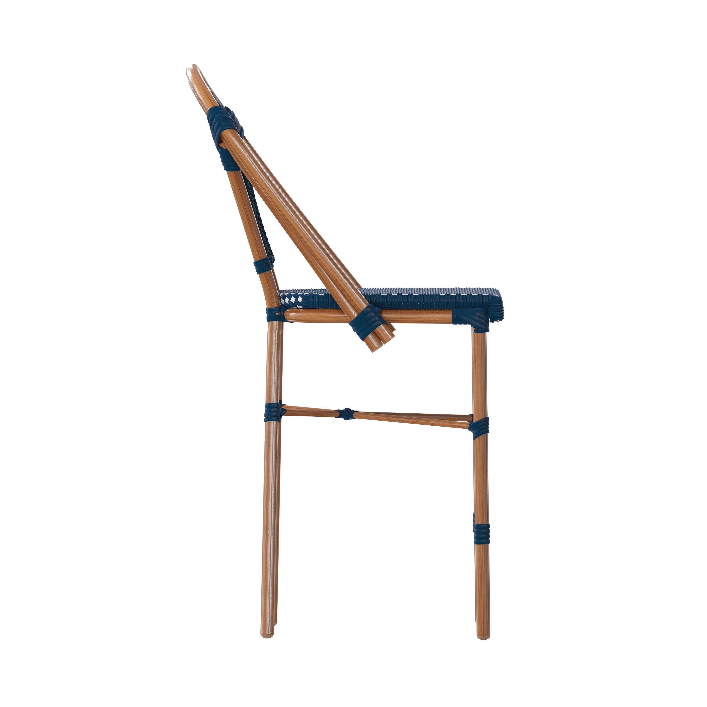 Left. Flash Furniture - Bordeaux Stackable Indoor/Outdoor Bistro 26" High Counter Height Stool, Commercial Grade, Navy/White and Bamboo Finish - Blue.