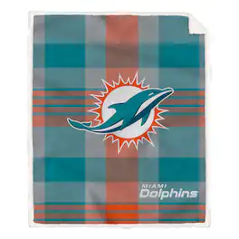 Pegasus - Miami Dolphins 60- x 70- Plaid Steel Ultra Cozy Sherpa Blanket - Multicolor