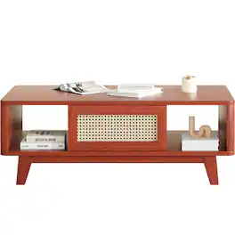 Boyel Living - Coffee Table Mid Century Living Room Tables with Storage Modern Square with Rattan Drawer - Red