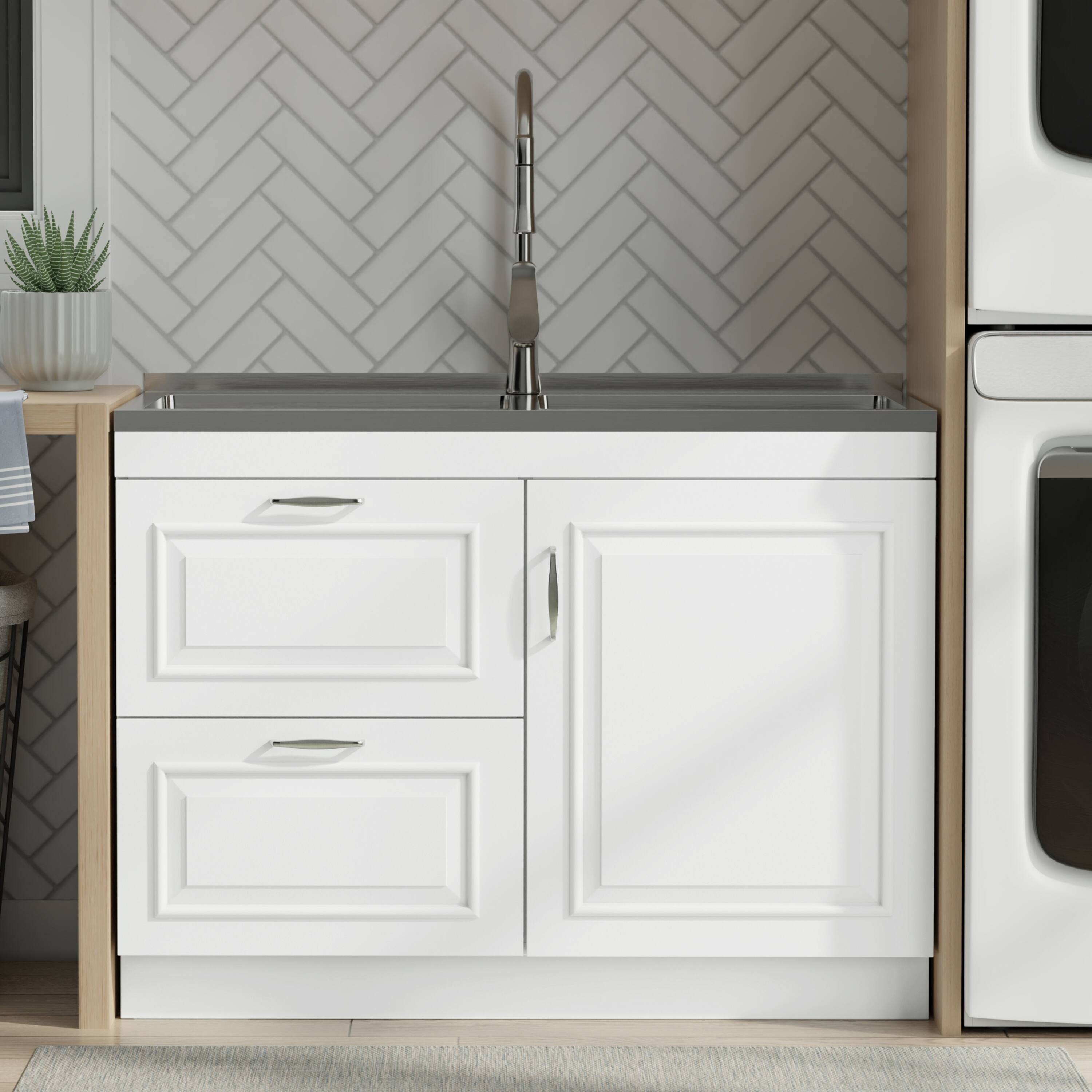 Angle. Simpli Home - Darwin All-In-One 46-inch Laundry Utility Sink and Cabinet - Pure White.