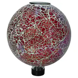 Sunnydaze - Mosaic Gazing Ball with Solar Light - 10 in - Pearl Pink