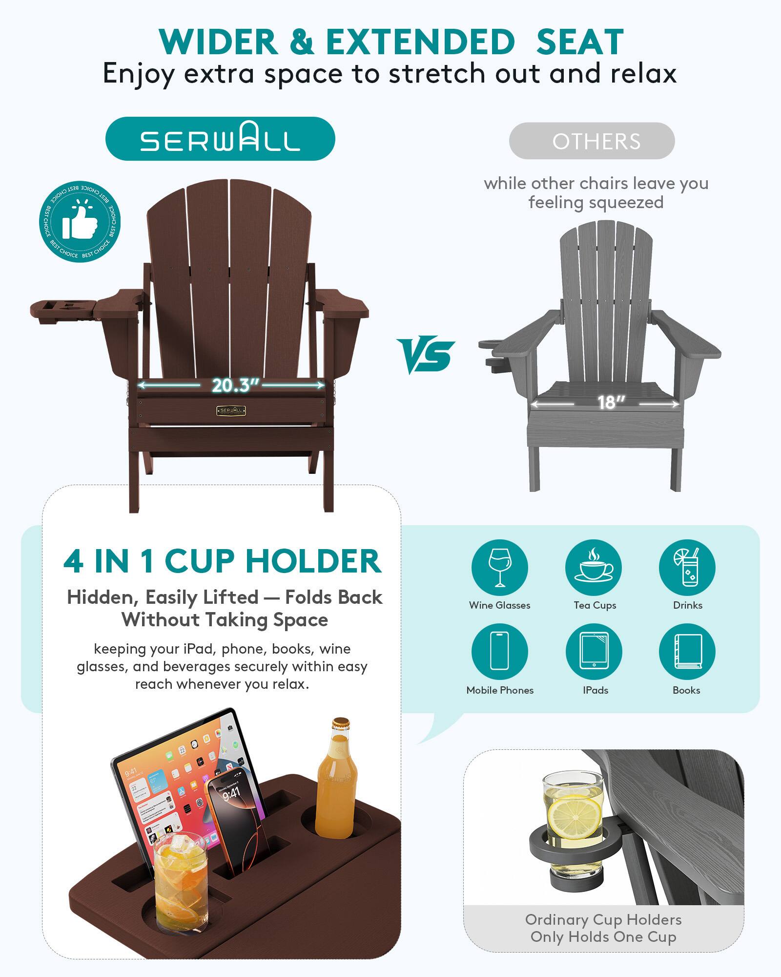 SERWALL Folding Adirondack Chair Set of 6, All Weather Patio Chairs ...