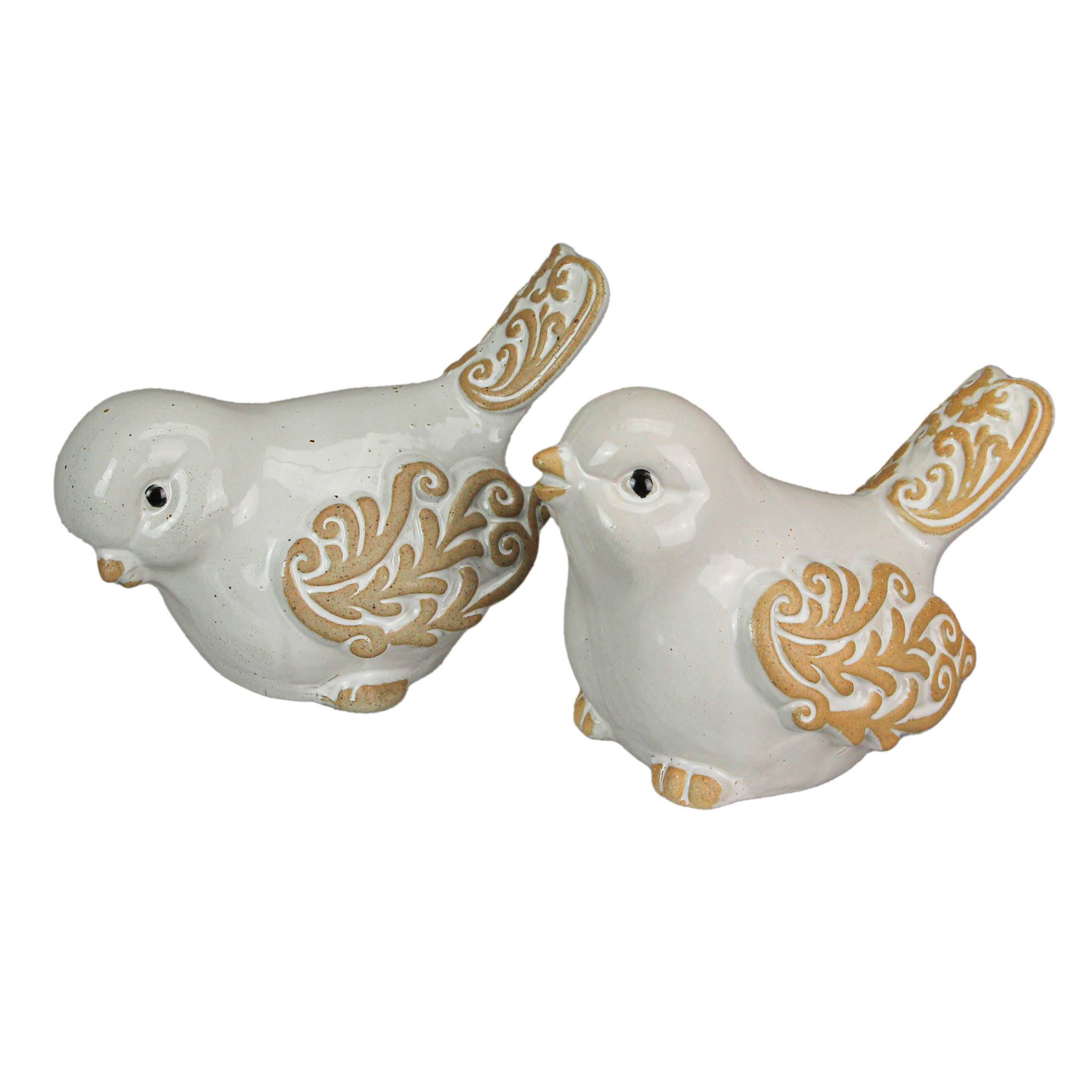Alt View 4. Special T Imports - 7 Inch Ceramic Bird Figurine Farmhouse Art Home Decor Shelf Sculpture Set of 2 - Beige.