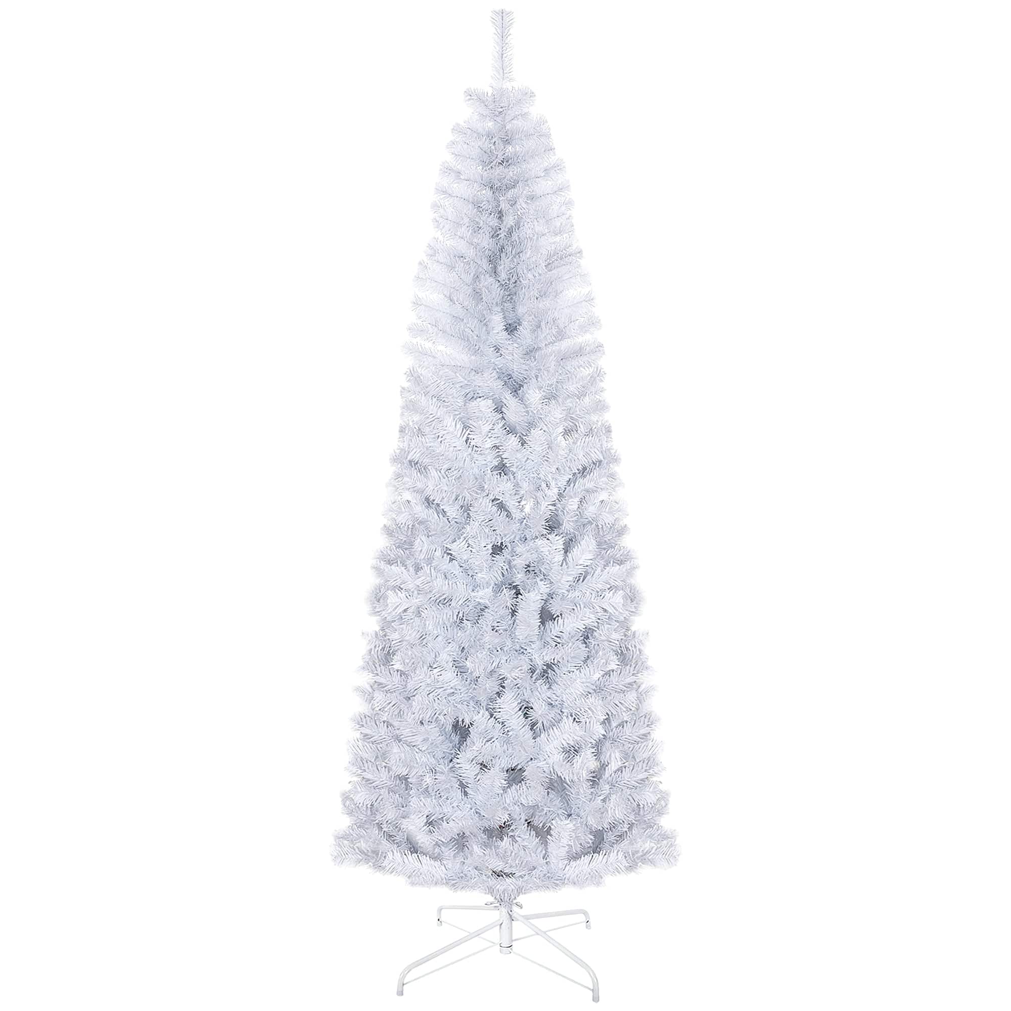 Boyel Living - 7ft Pencil Christmas Tree Slim Douglas Fir with Realistic Branches 818 Tips and Metal Base - White