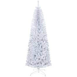 Boyel Living - 7ft Pencil Christmas Tree Slim Douglas Fir with Realistic Branches 818 Tips and Metal Base - White