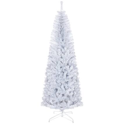 Front. Boyel Living - 7ft Pencil Christmas Tree White Slim Douglas Fir with Realistic Branches 818 Tips and Metal Base - White.