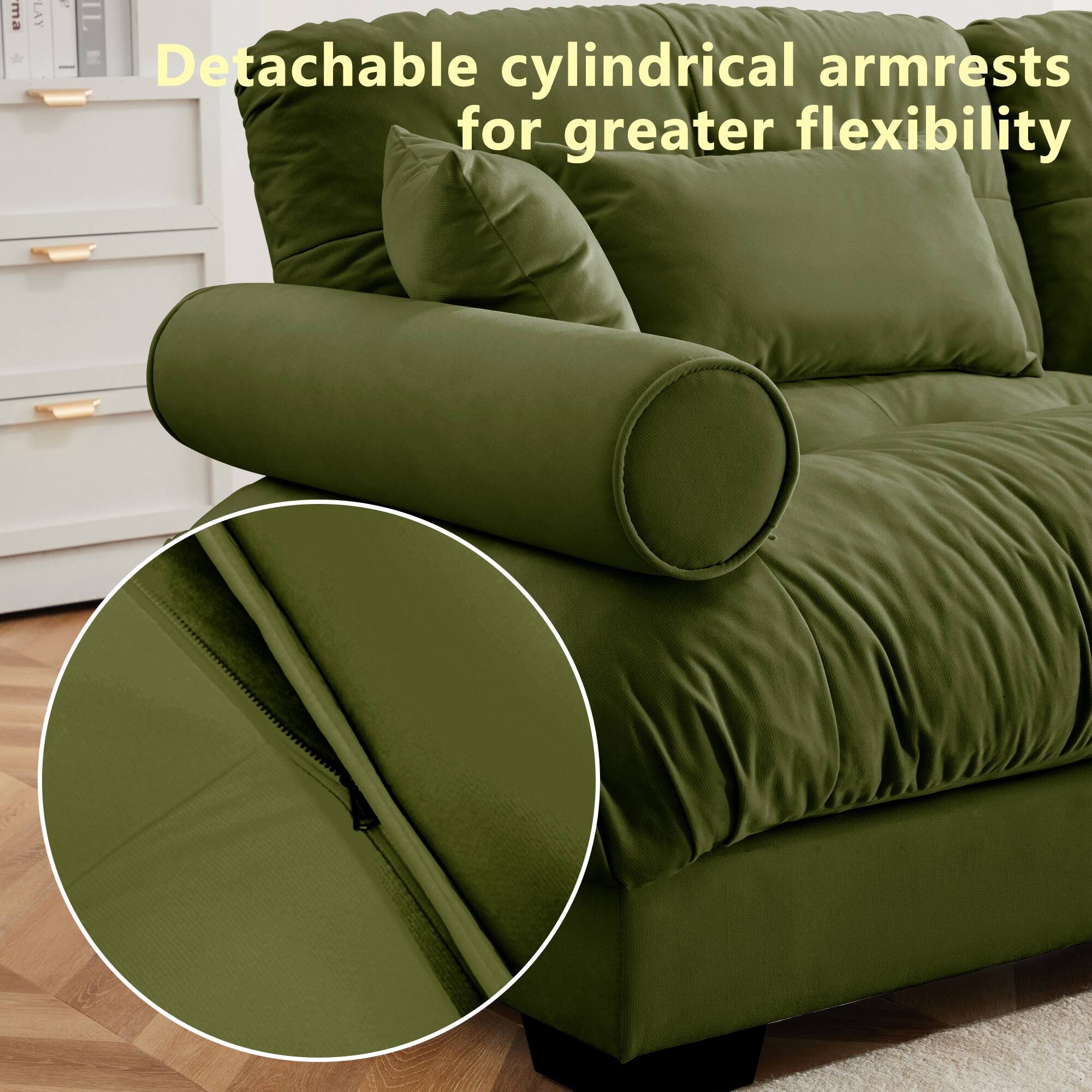 Detachable cylindrical armrests for greater flexibility