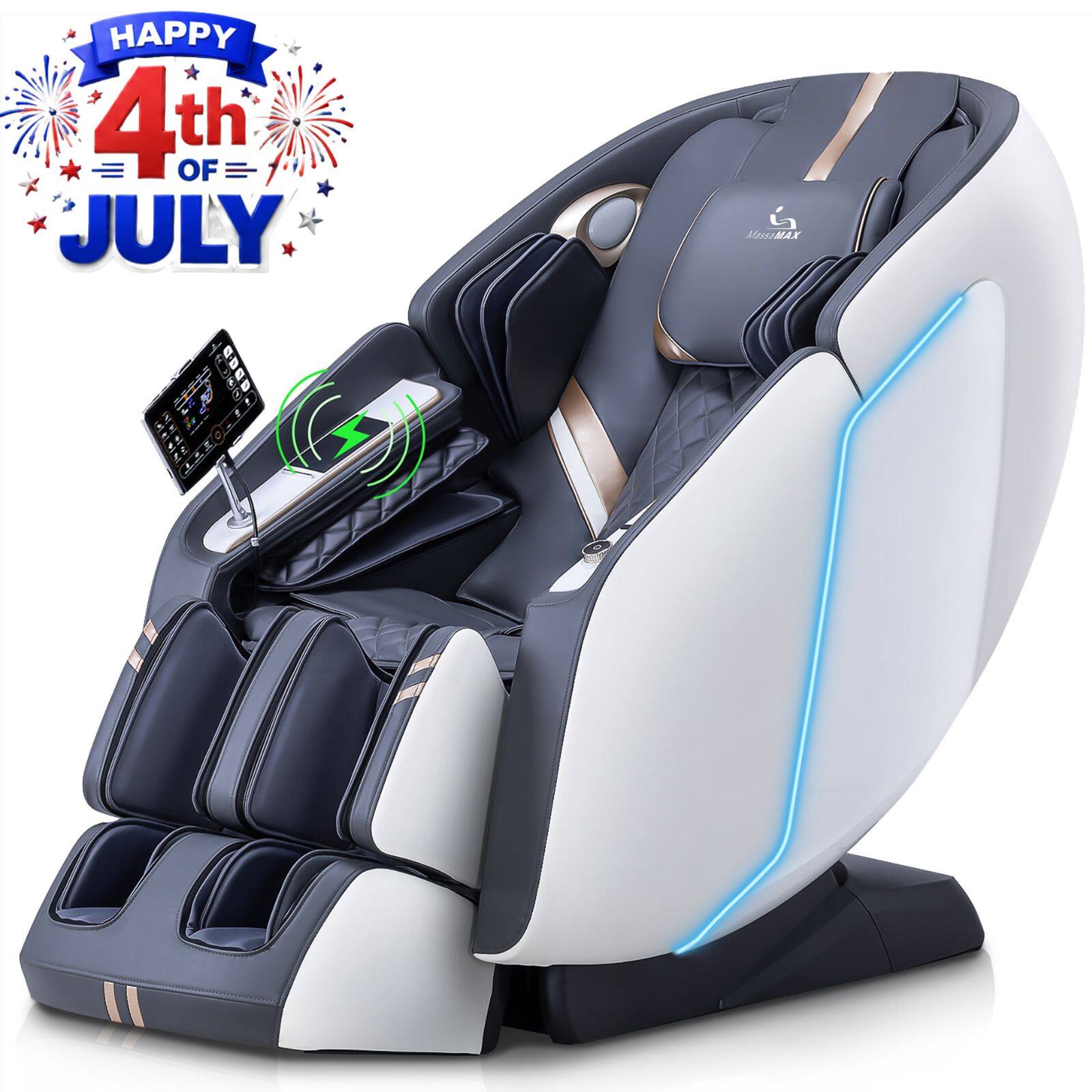 MassaMax - MT398 4D Massage Chair Full Body Stretch,Zero Gravity with Heat Therapy,Extended Footrest,Foot Rollers - White