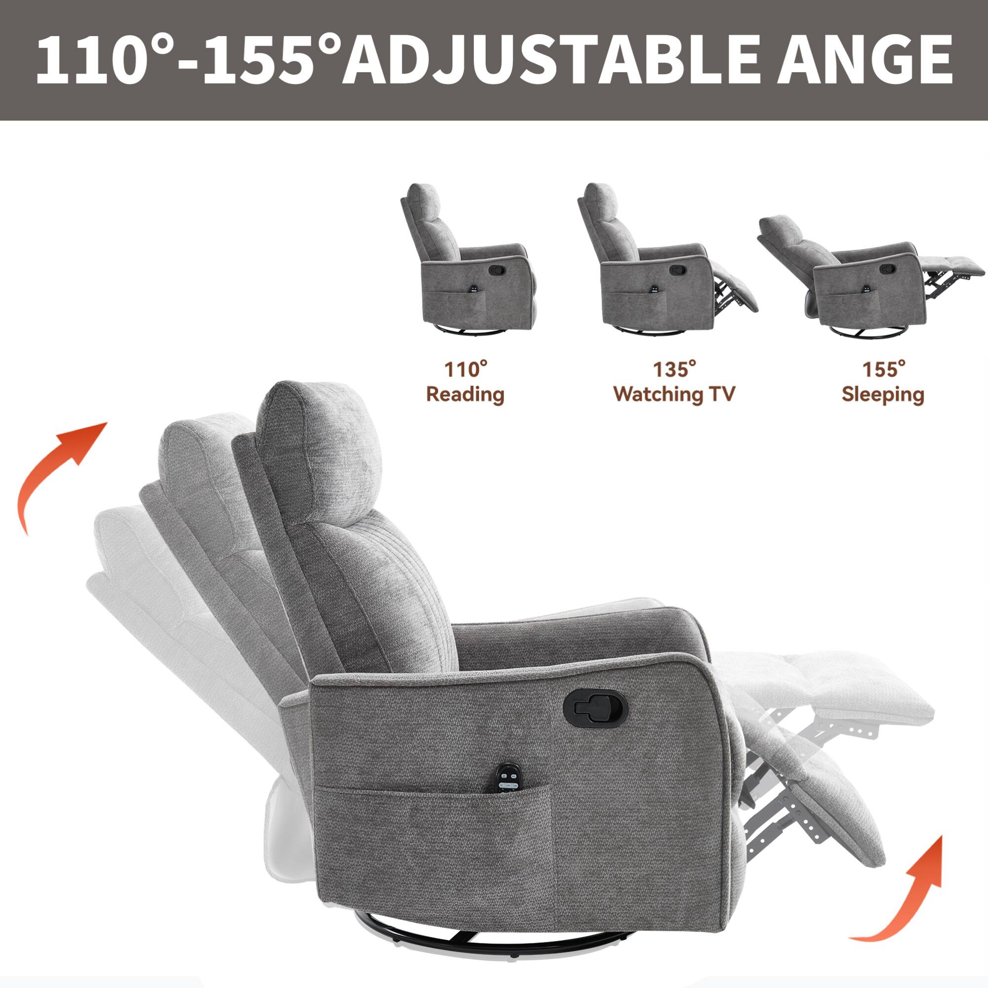 110°-155° ADJUSTABLE ANGLE

110° Reading  
135° Watching TV  
155° Sleeping