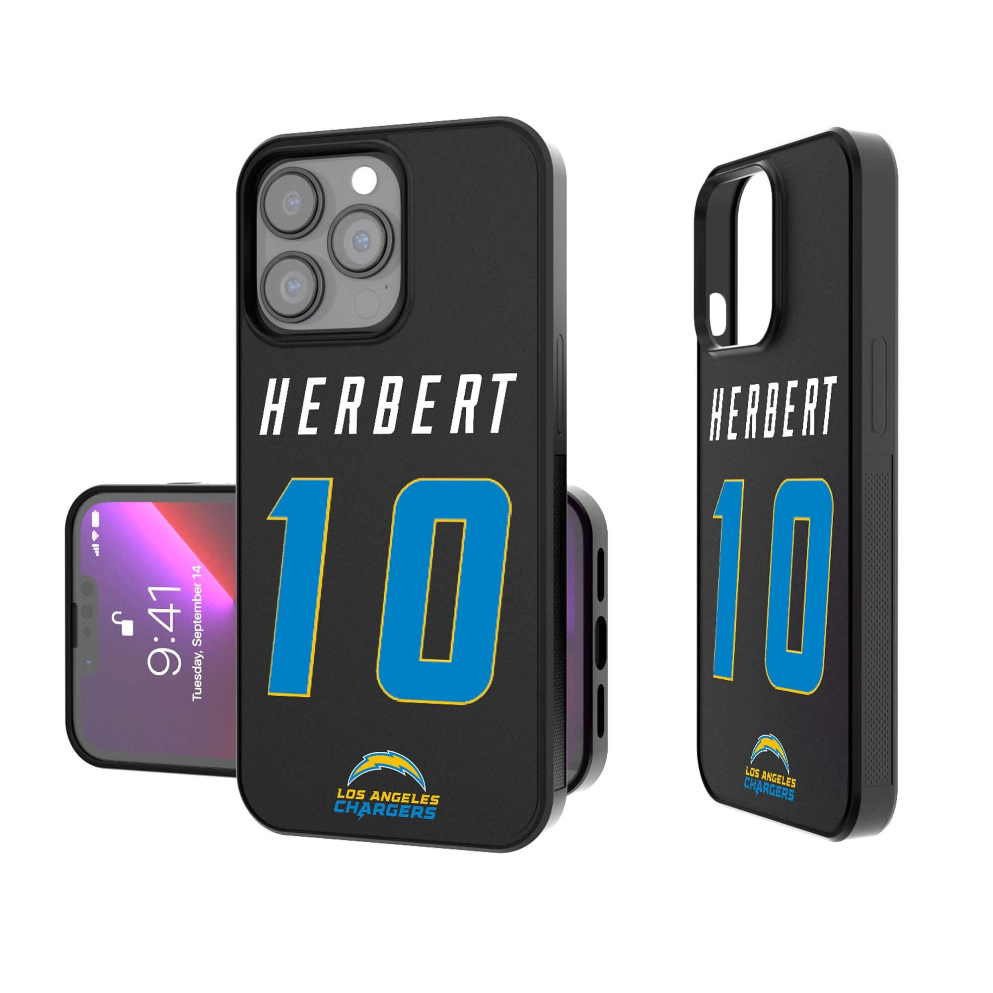 Keyscaper - Justin Herbert Los Angeles Chargers iPhone Bump Case - 14 - Black