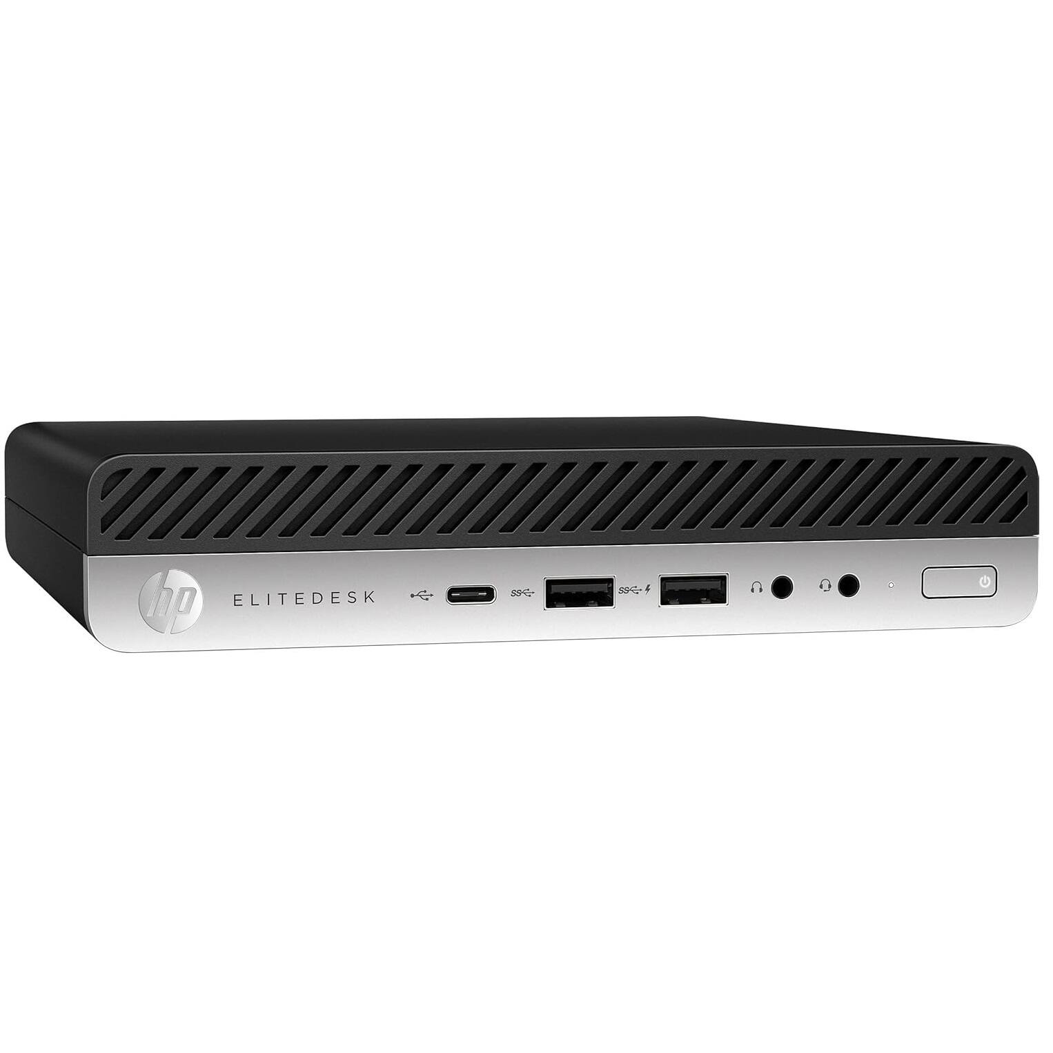 Angle. HP - HP ProDesk 400 G4 MINI Desktop PC, Intel Core i5-8500T, 8GB DDR4 RAM, 256GB SSD, Wi-Fi & BT, Keyboard & Mouse, Win11Pro - Black.