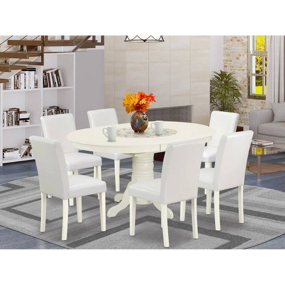 Angle. East West Furniture - Dining Room Set Linen White - Brown.