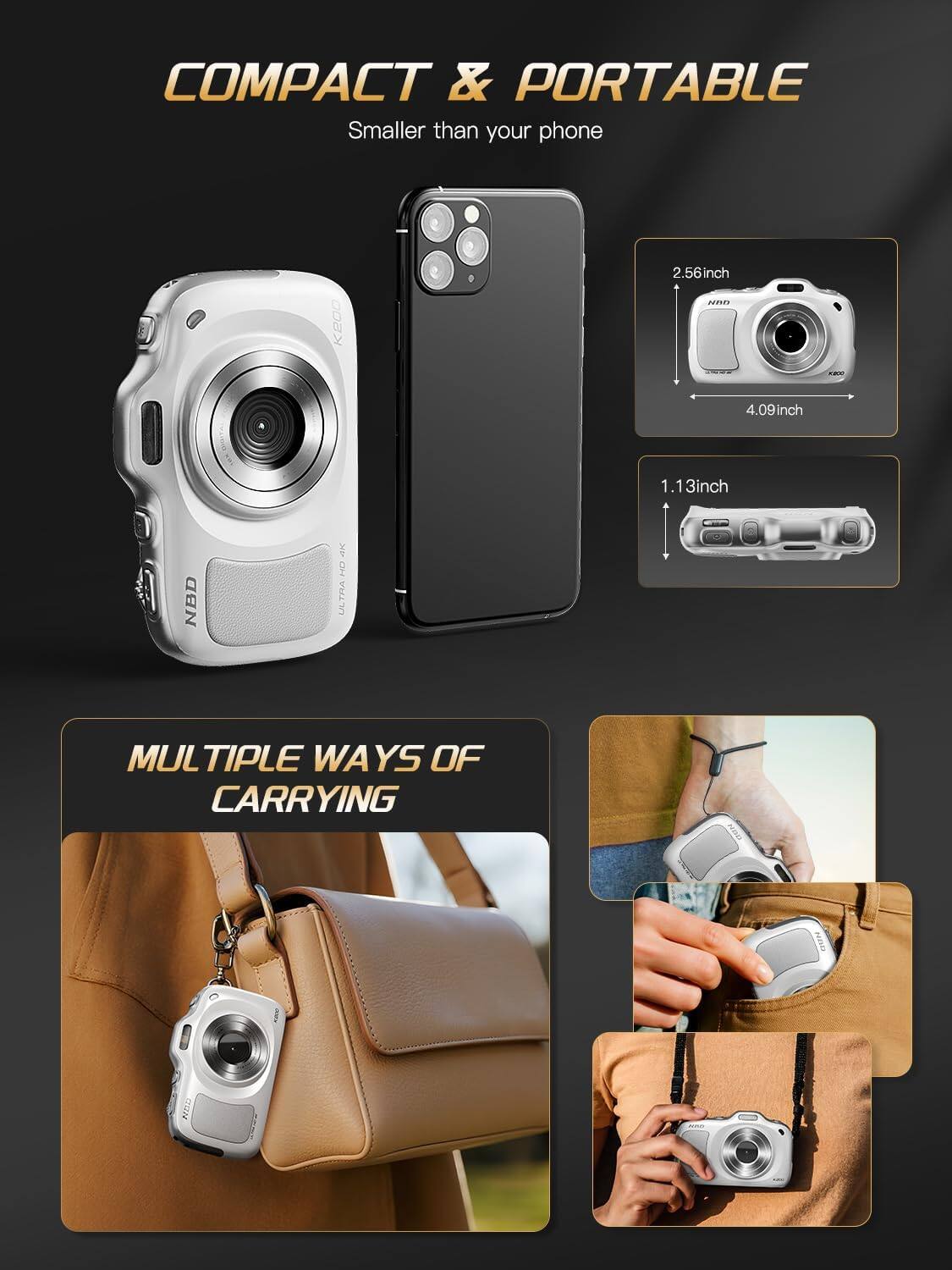 COMPACT & PORTABLE  
Smaller than your phone

K200  
2.56 inch  
4.09 inch  
1.13 inch  
NBD  
AL HD TRA DE  
MULTIPLE WAYS OF CARRYING
