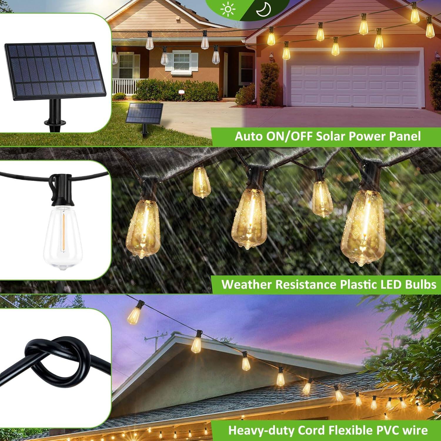 Auto ON/OFF Solar Power Panel

Weather Resistance Plastic LED Bulbs

Heavy-duty Cord Flexible PVC wire