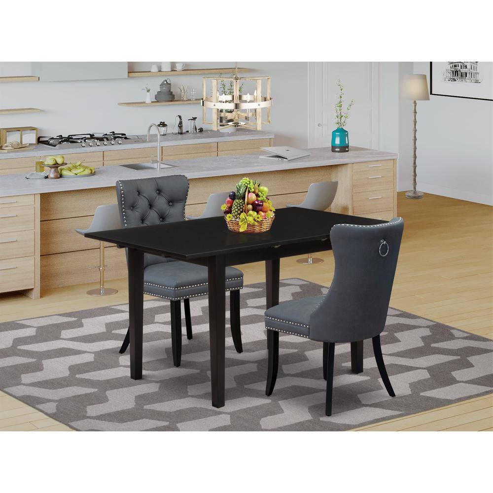 Alt View 3. East West Furniture - 3 Piece Kitchen Table Set Contains a Rectangle Dining Table with Butterfly Leaf - Black.