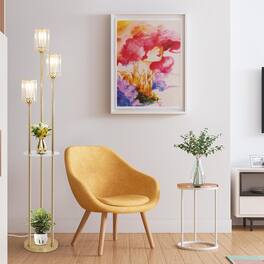 Akoasm - Gold Floor Lamps with Shelves for Living Room Bedroom, Crystal Standing Lamps with Table