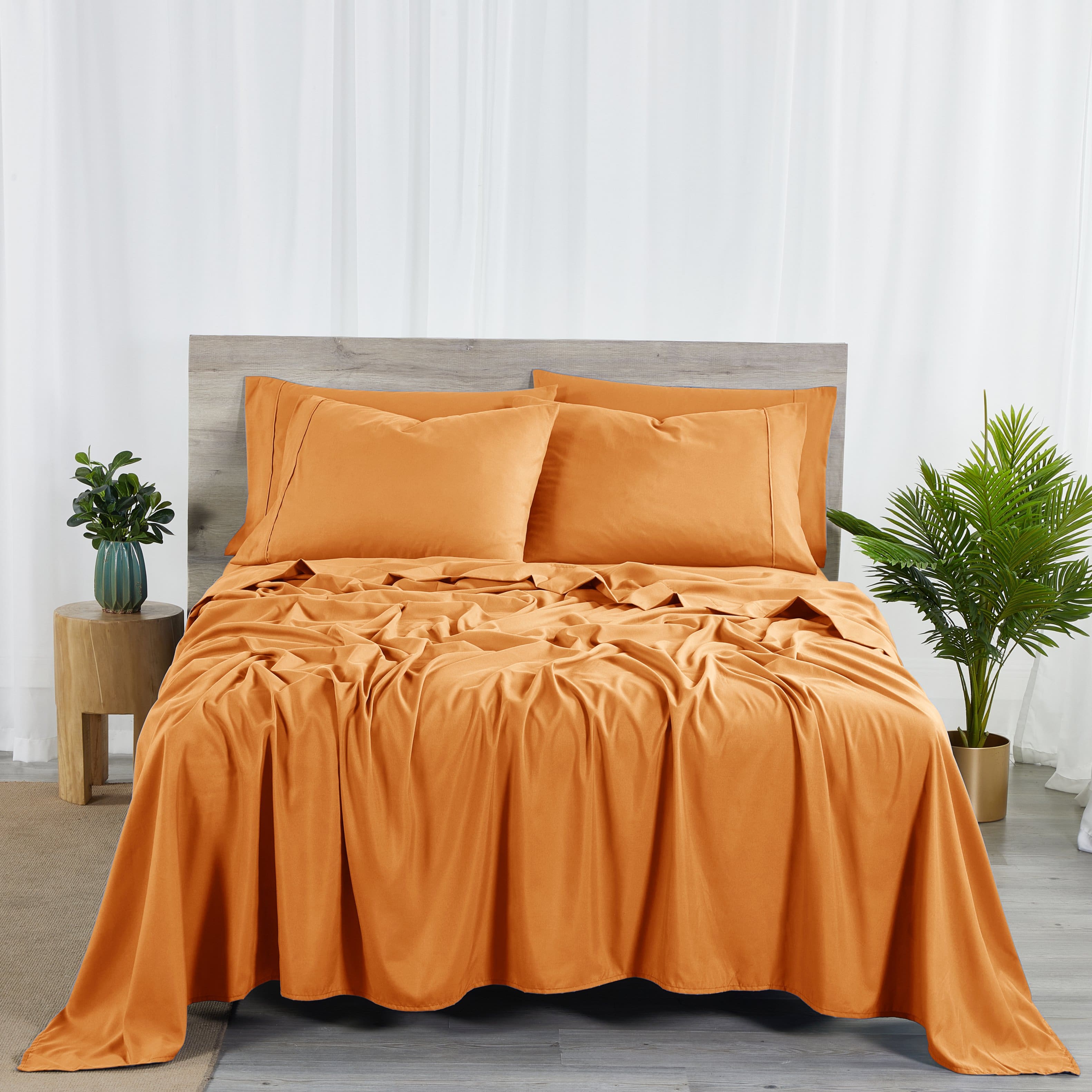 Bibb Home - 2000 Count 6-Piece Bamboo Sheet Set with Snug Grip - Pumpkin