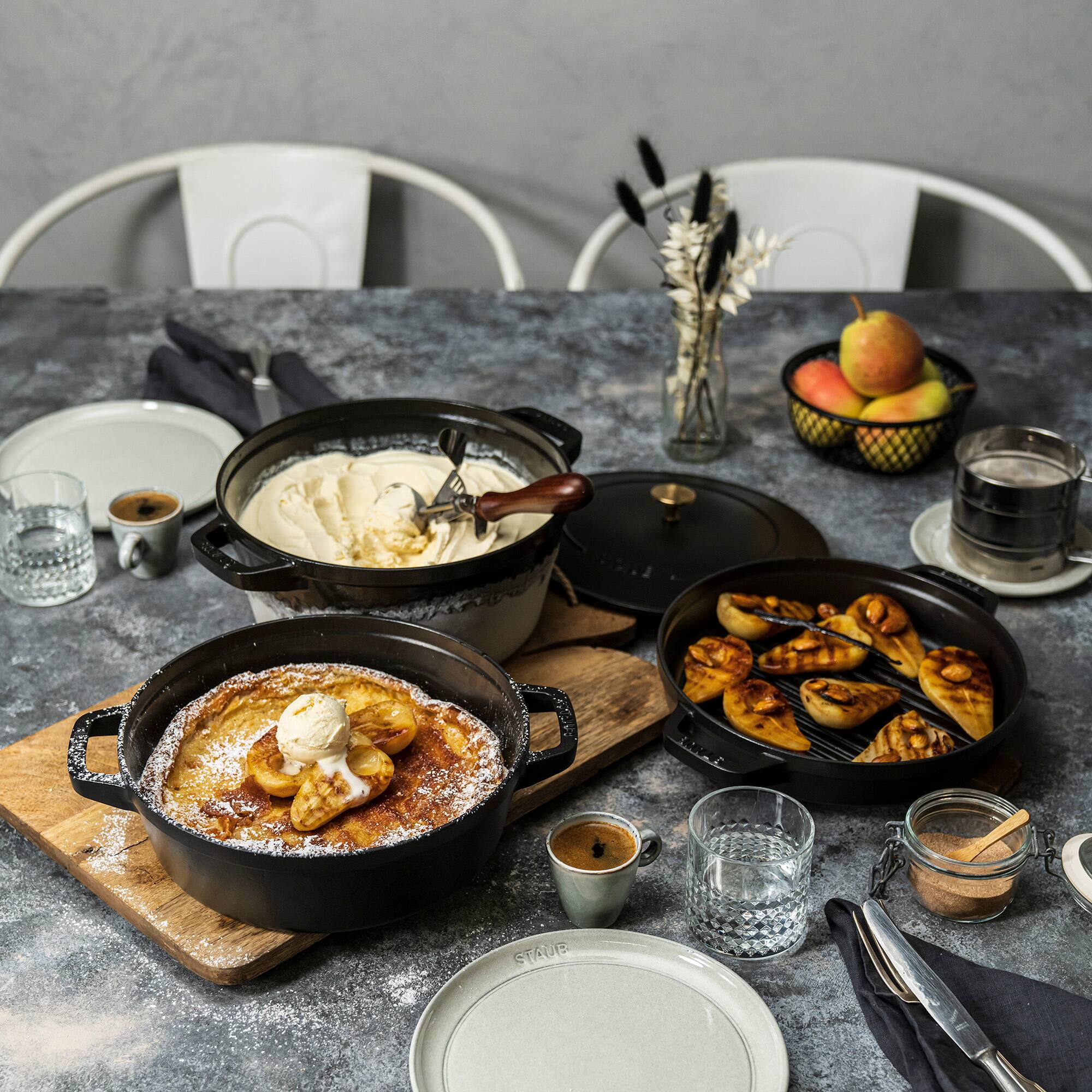 Alt View 8. Staub - STAUB Cast Iron Set 4-pc, Stackable Space-Saving Cookware Set, Dutch Oven with Universal Lid, Made in France, Matte Blac - Black.