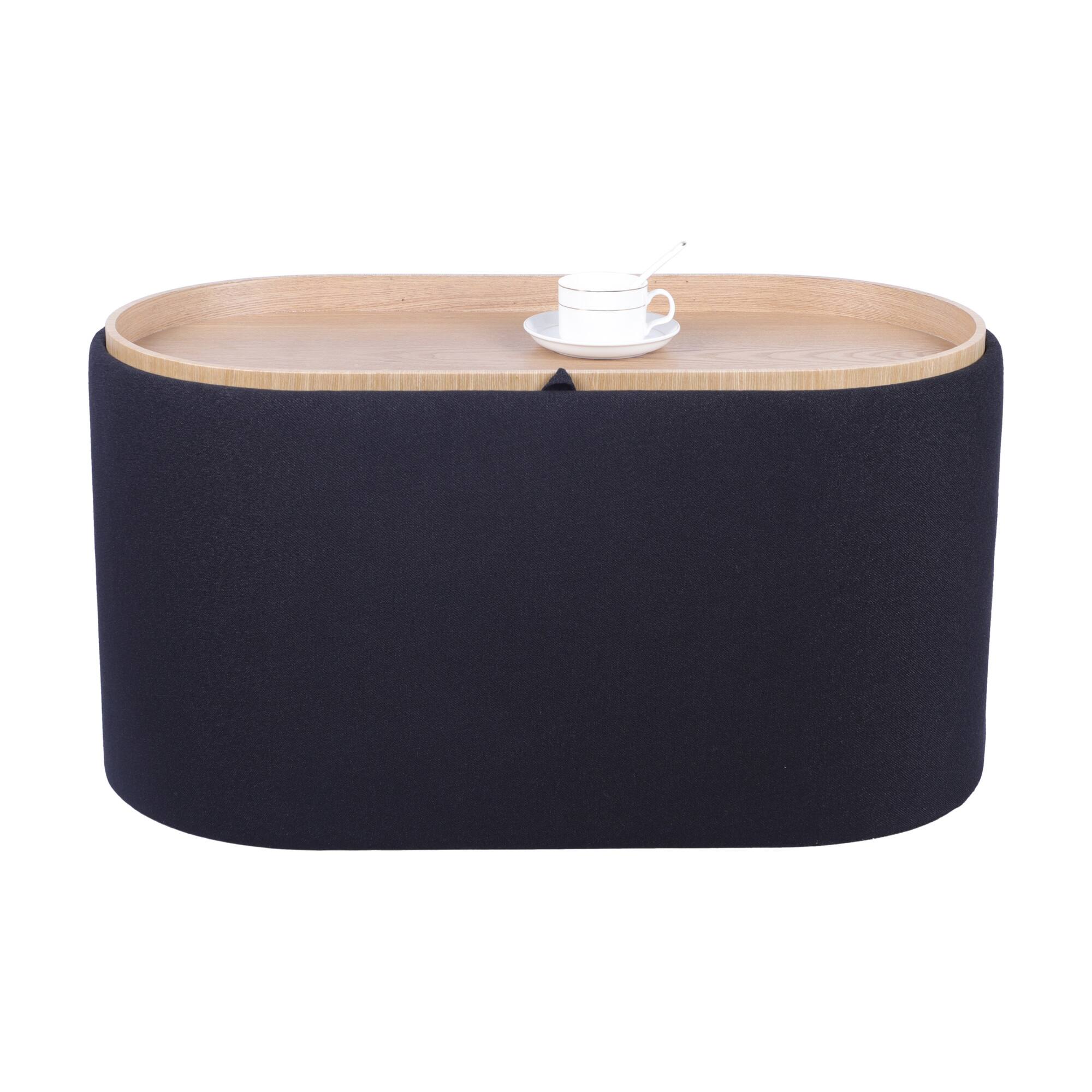 Angle. GOODSILO - Versatile Storage Ottoman with Reversible Wooden Tray Top for Living Room Organization and Comfort - Black.