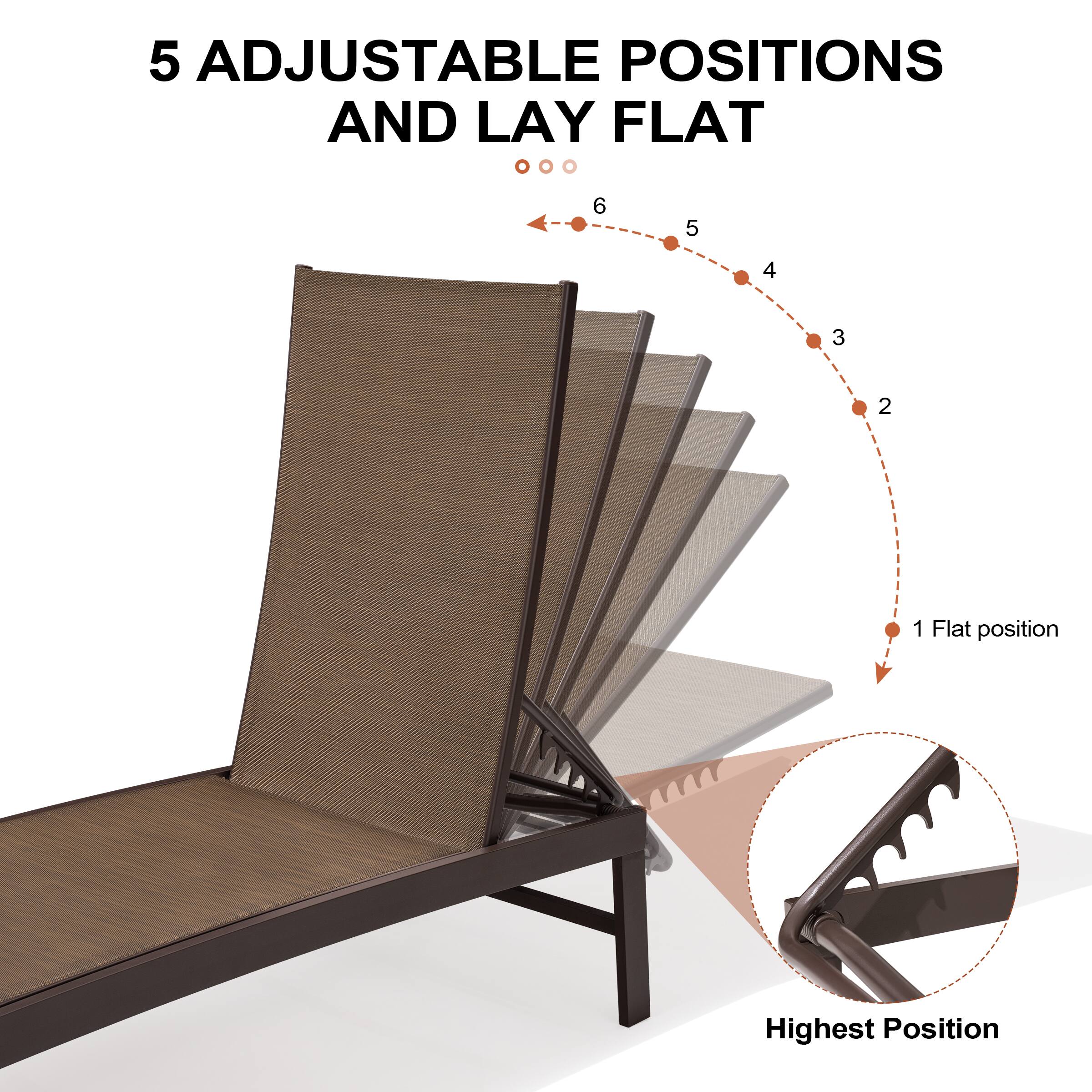 5 Adjustable Positions and Lay Flat

6 5 4 3 2 1

Flat position

Highest Position