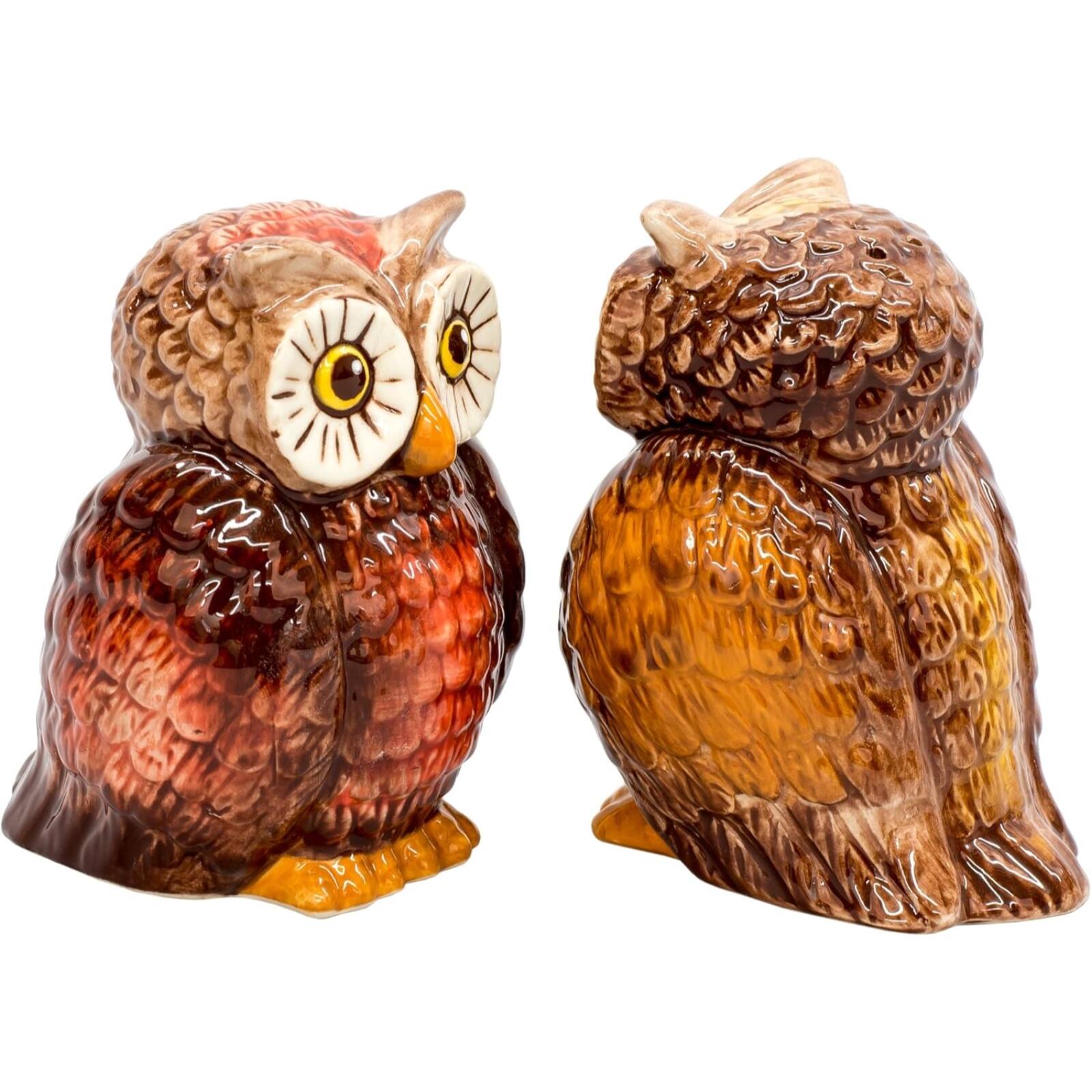 Angle. Pacific Trading - Brown Owls Attractives Ceramic Magnetic Salt and Pepper Shaker Set - Brown.