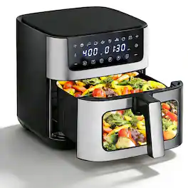 Sweet - 6.34 QT Air Fryer with Window, 8 Food Presets for Air Fry, Roast, Reheat, Bakel - Black