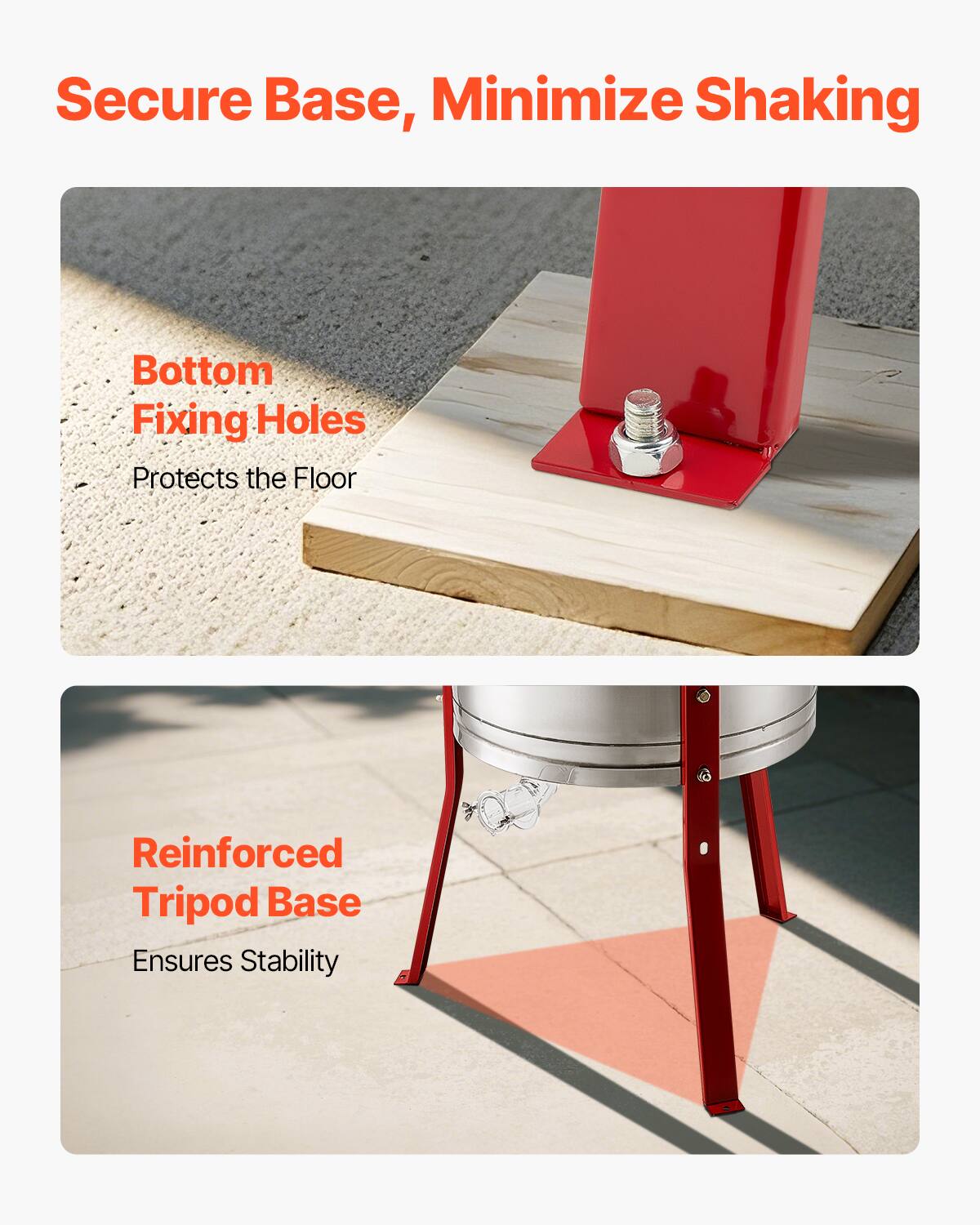 Secure Base, Minimize Shaking

- Bottom Fixing Holes
  Protects the Floor

- Reinforced Tripod Base
  Ensures Stability