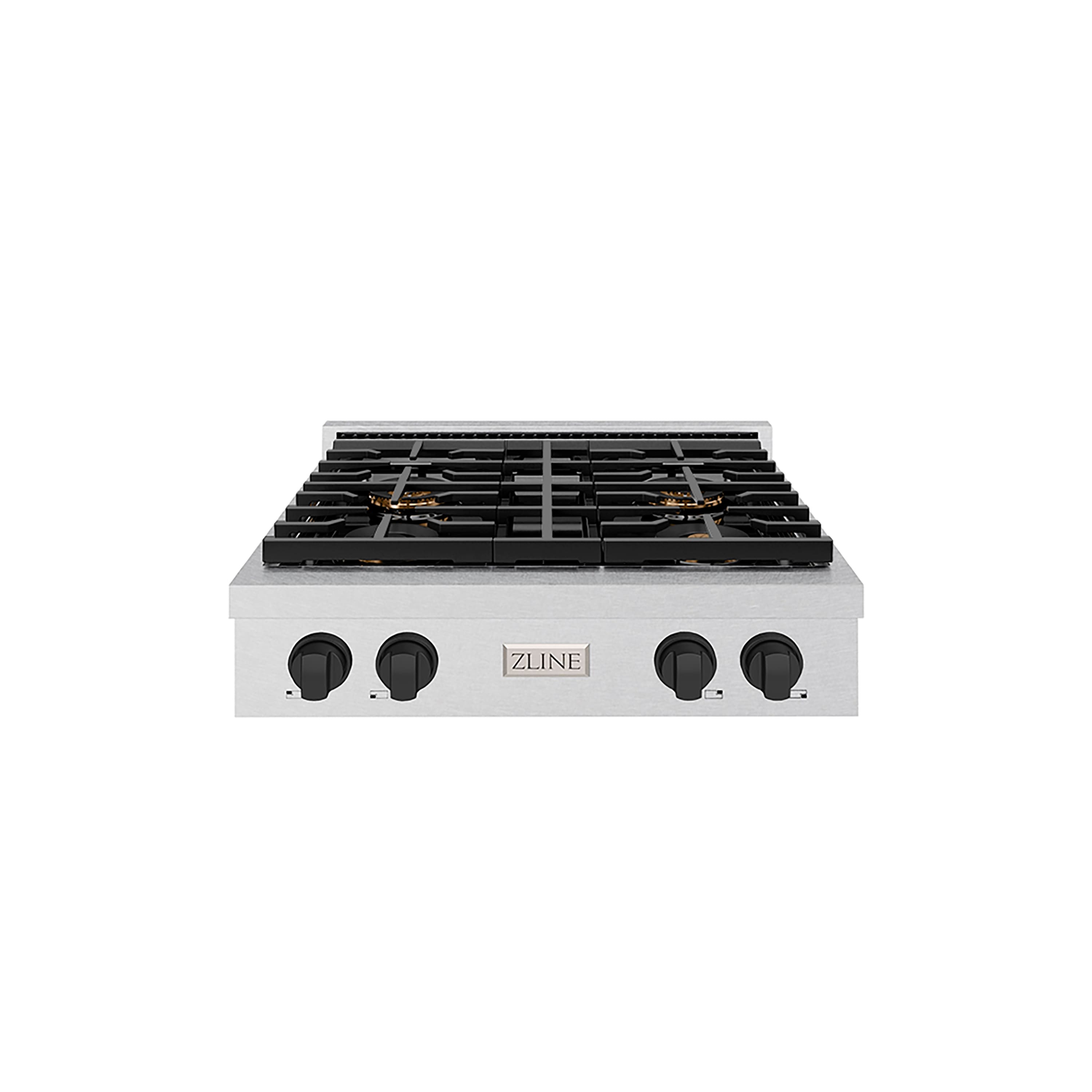 Front. ZLINE - ZLINE Autograph 30 in. Satin Steel Paramount Built-In Gas Cooktop with 4 DuoPro Burners and Black Accents (PSRTSZ-30-MB) - Stainless Steel.