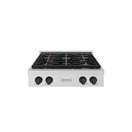 ZLINE - Autograph 30 in. Satin Steel Paramount Built-In Gas Cooktop with 4 DuoPro Burners and Black Accents (PSRTSZ-30-MB) - Stainless Steel