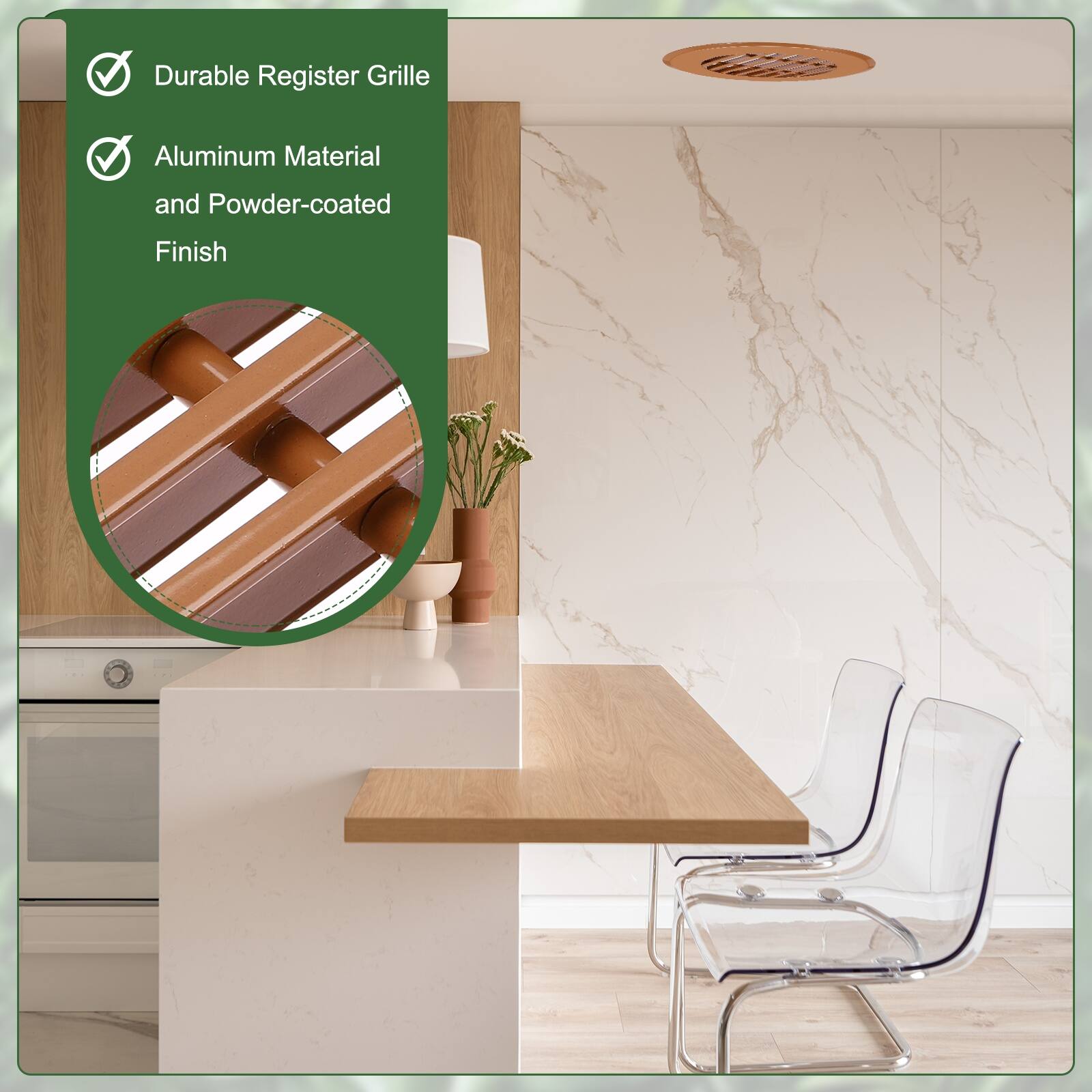 Durable Register Grille  
Aluminum Material and Powder-coated Finish