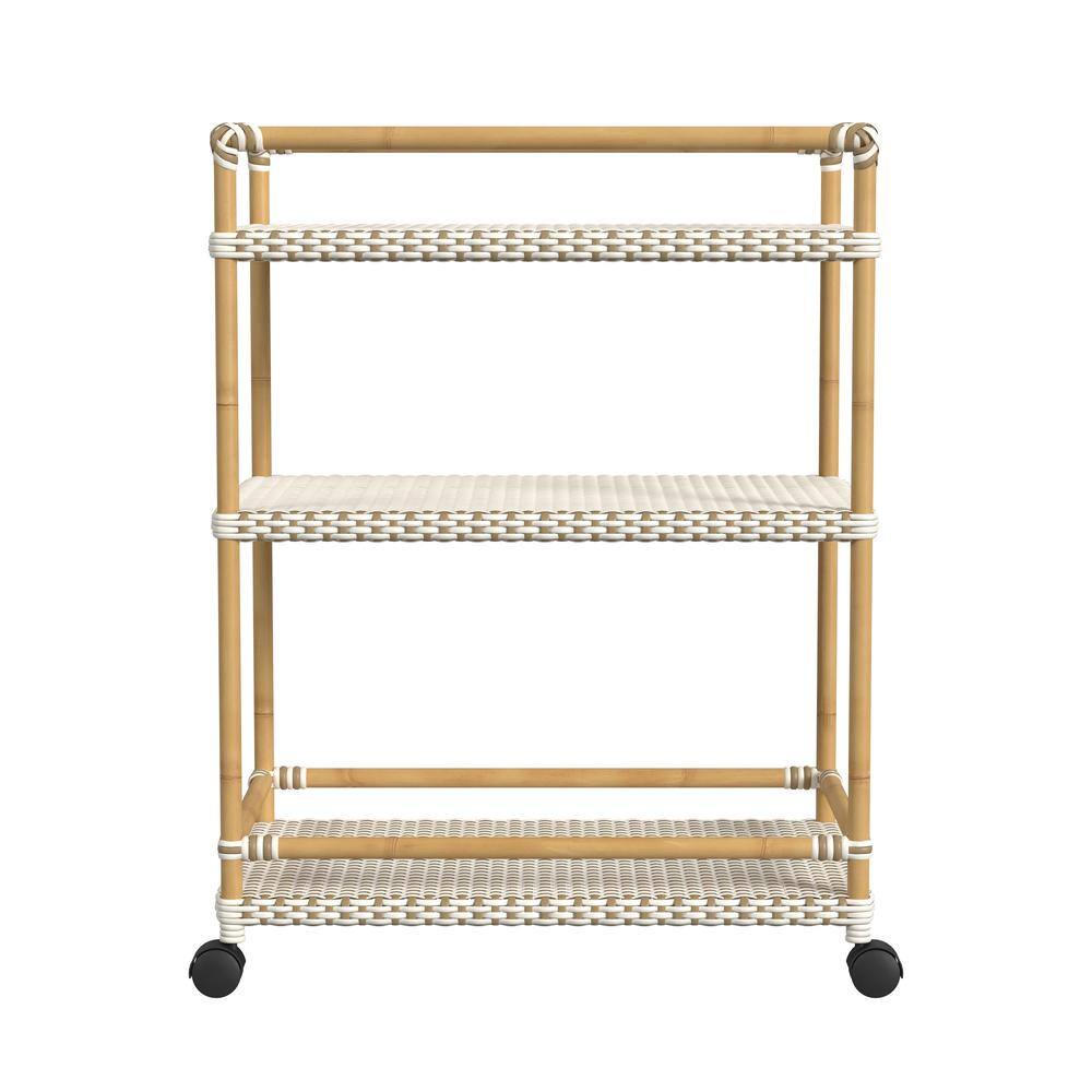 Alt View 1. Butler Specialty - Tobias 24 in. W Outdoor Rattan and Metal 3- Tier Rattan Bar Cart - Beige And White.