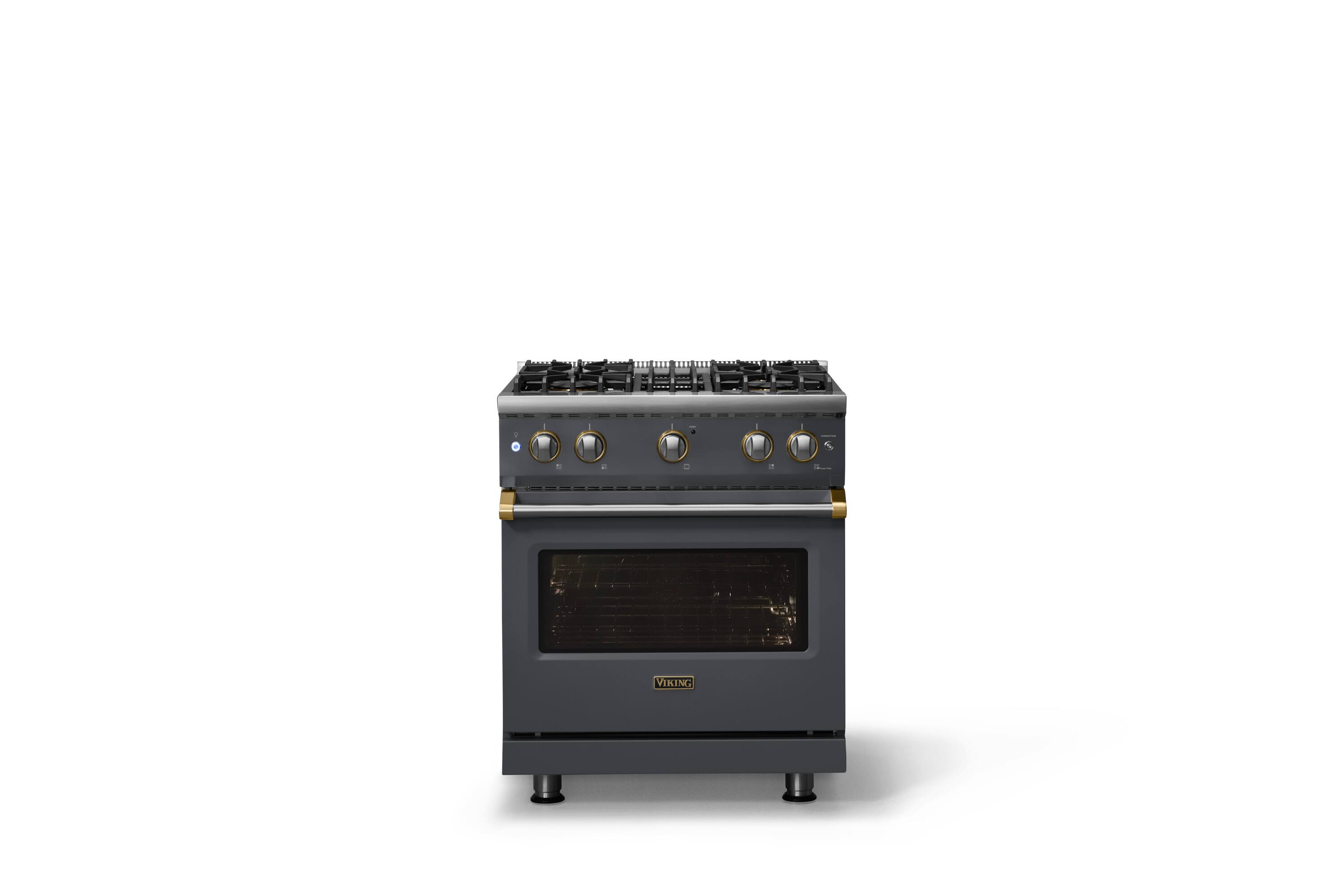 Alt View 1. Viking - Pro 5 Series 4.0 Cu. Ft. Freestanding Sealed 4 Burner Gas Convection Range - Cast Black w. Brushed Brass Trim - Cast Black.