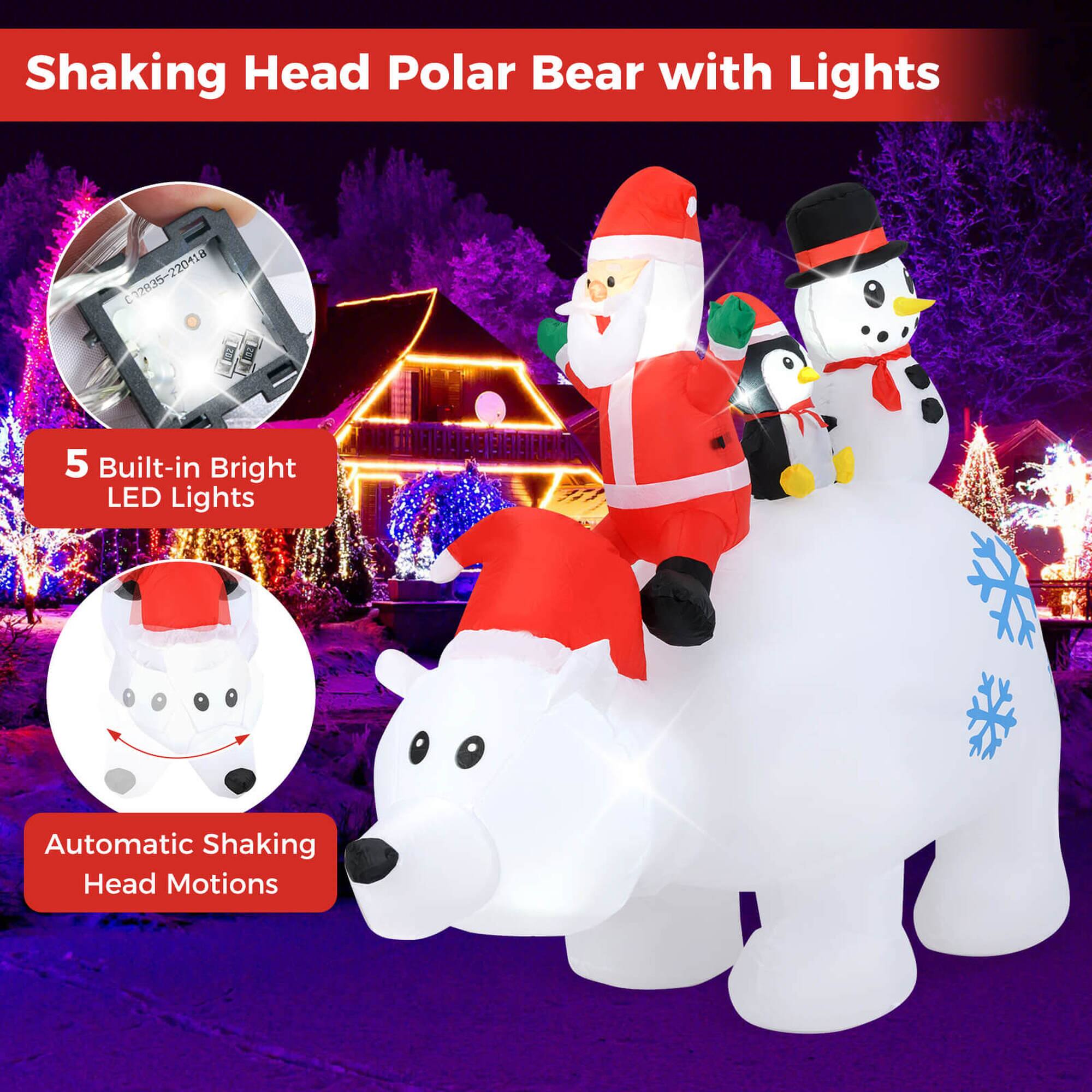 Shaking Head Polar Bear with Lights

- 5 Built-in Bright LED Lights
- Automatic Shaking Head Motions