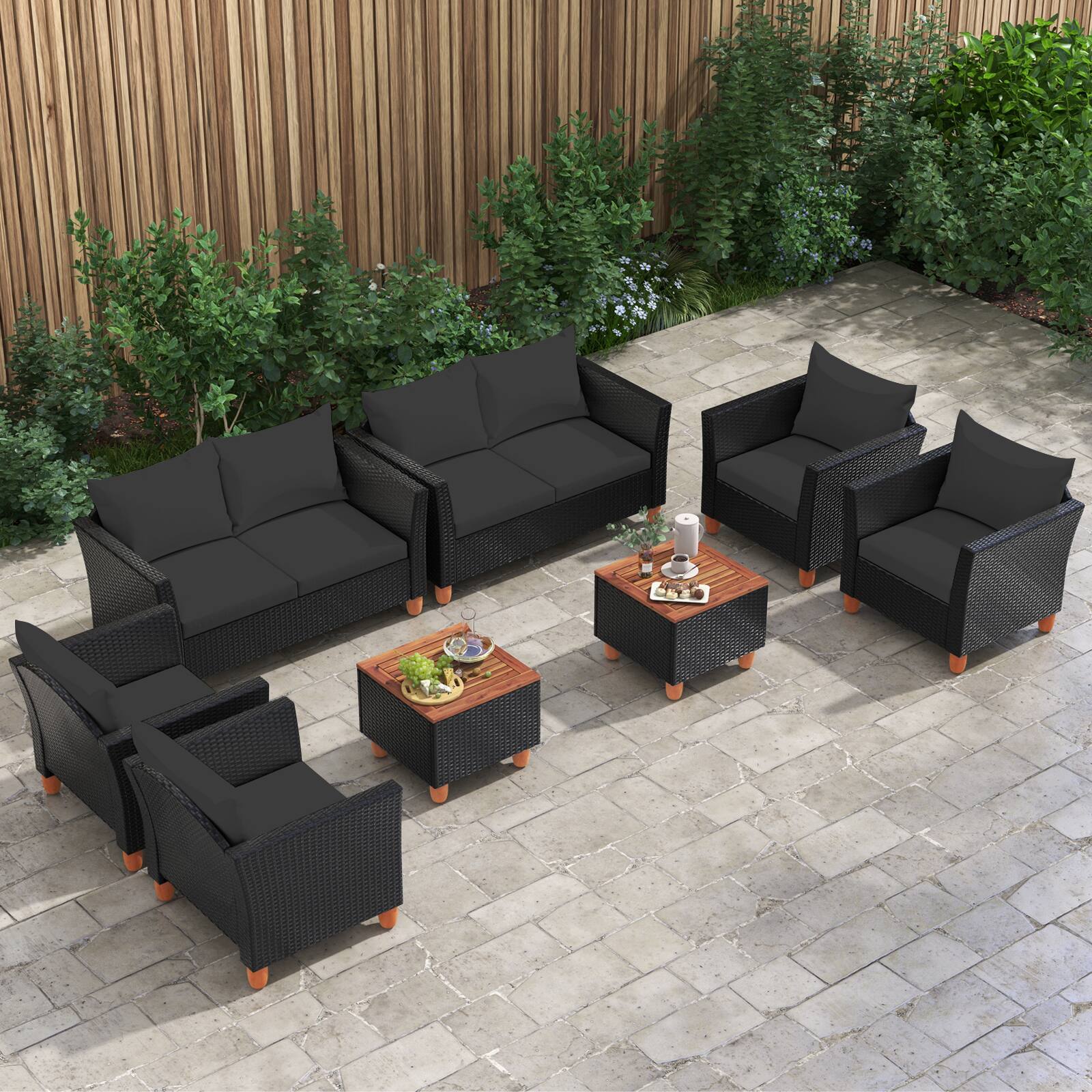 Alt View 4. Costway - Costway 4 Piece Outdoor Conversation Set, Patio Cushioned Chairs with Storage Coffee Table - Black.