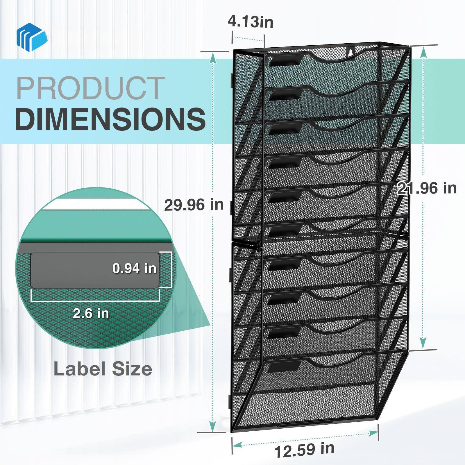 Dapper Styles 10 tier Wall File Organizer Hanging Holder Mount Paper ...