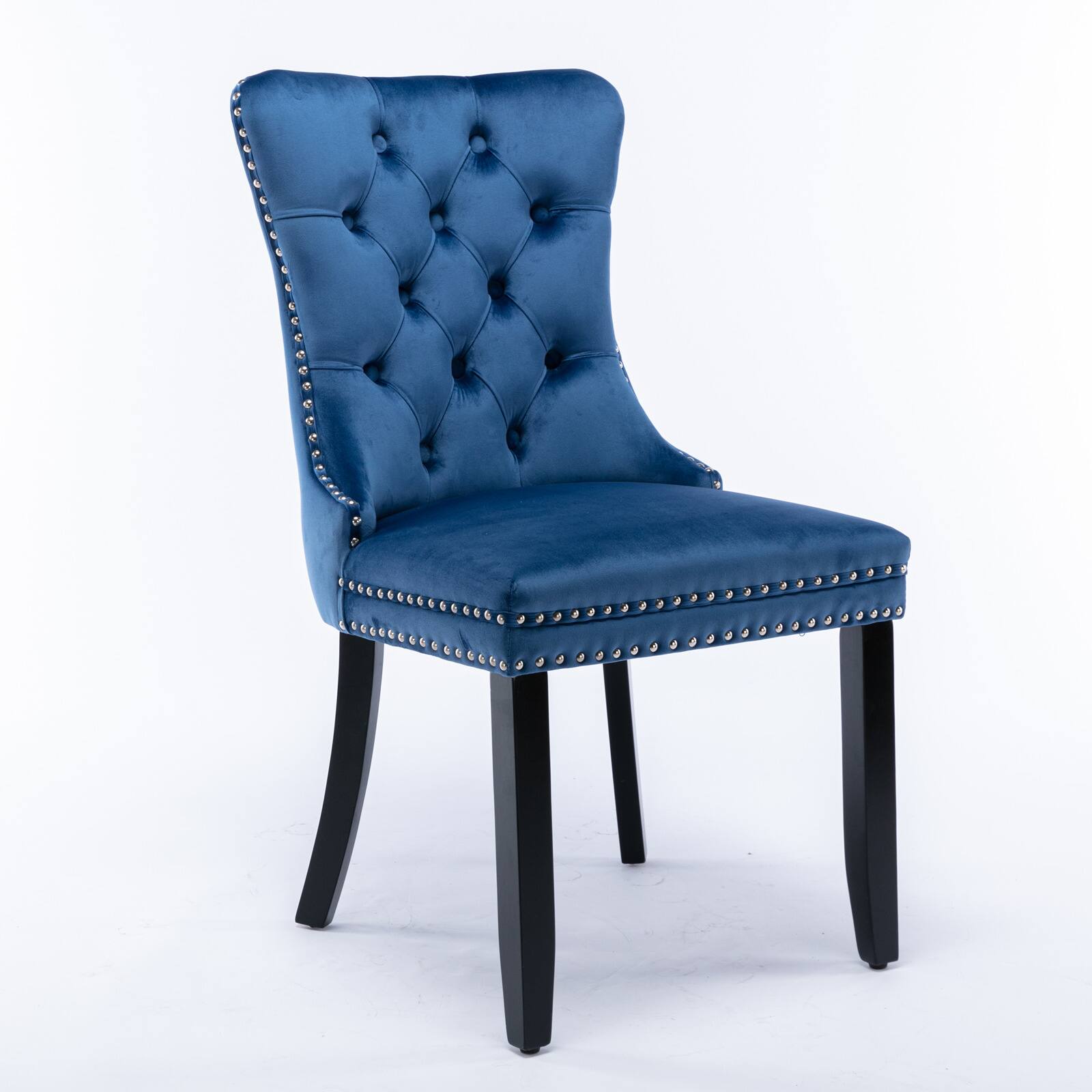 Alt View 5. Z-Edge - Velvet Dining Chairs Set of 2, Upholstered High-end Tufted Dining Room Chair with Nailhead Back Ring Pull Trim Wood Legs - Blue.