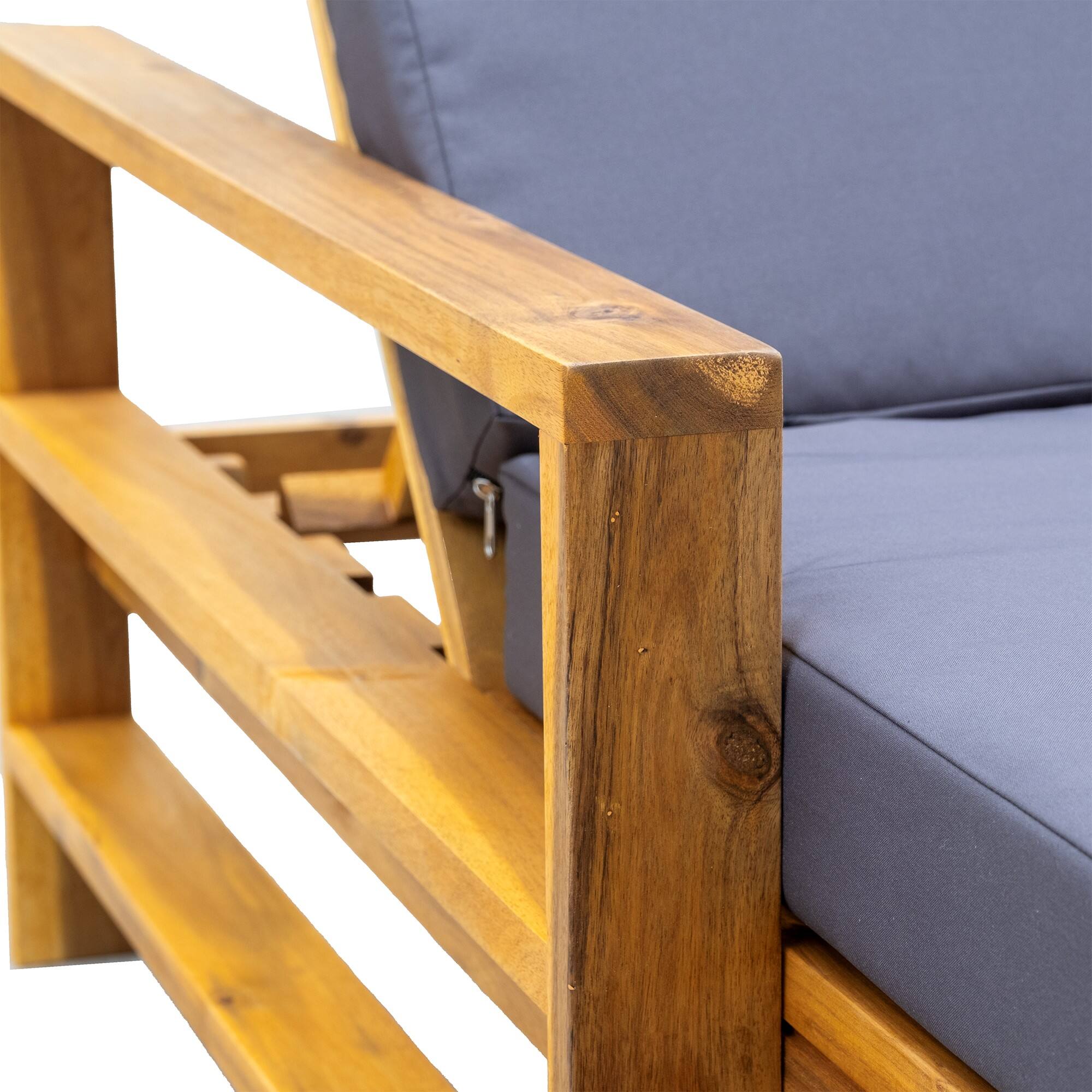 Alt View 4. Mondawe - Acacia Wood Adjustable Backrest Outdoor Lounge Chair - Natural+Grey.