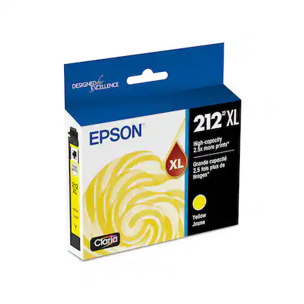 Designed Excellence TM 212XL XL EPSON High-capacity prints* 2.5x more XL Grande capacit P plus de PORA 2,5 fois tirages* 212 XL Mdow DUZA y Claria Yellow Jaune