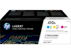 Sure, here is the corrected and grouped text:
---
**HP LASERJET Tri-Pack / Pack de Trois / Pack Triple CF251AM**
- **Yellow / Jaune / Amarillo / 青色**
- **Cyan / Cian / Cyan / 黄色**
- **Magenta / Magenta / Magenta / 品红色**
**Print Cartridges / Cartouches d'Impression / 3 Cartuchos de Impresión / Tiskové Kazy / 打印硒鼓**
**JET INTELLIGENCE**
- More Pages, performance and protection.
- Plus. Pages, performance et protection.
**HP LASERJET PRO M452, M477**
---
This text is organized to reflect the product details and specifications as shown in the image.