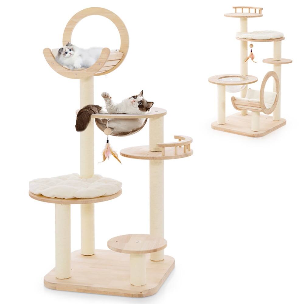 Alt View 4. Kadyn - Cat Tower, Cat Tree for Indoor Cats, 4-in-1 Large Wooden Cat Tower with Space Capsule Nest for Indoor Cats for Kittens - Beige.