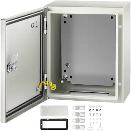 Front. VEVOR - NEMA Steel Enclosure, 12 x 10 x 6 in, NEMA 4X Steel Electrical Box, IP66 Waterproof & Dustproof - Gray White.