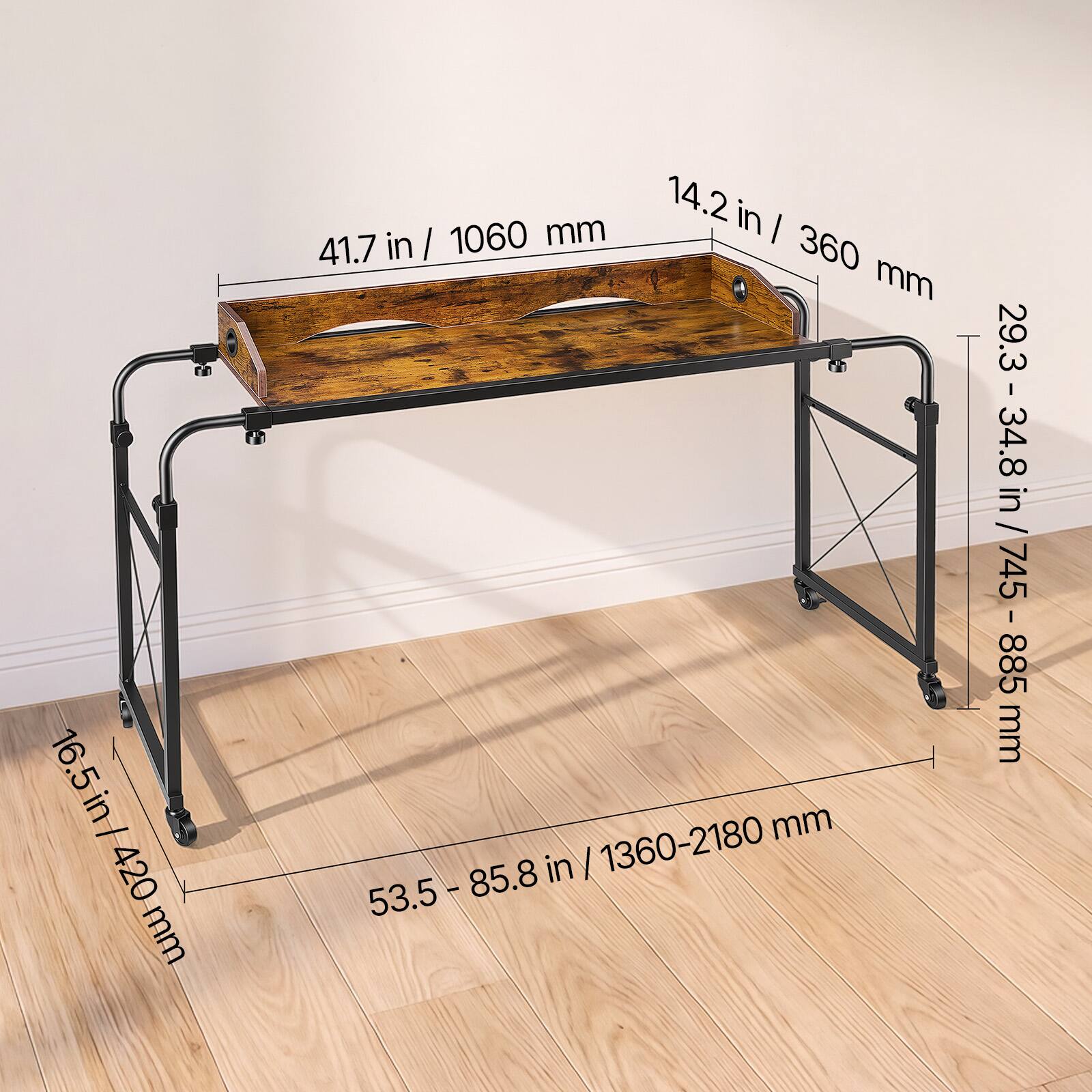 16.5 in / 420 mm  
14.2 in / 360 mm  
29.3 - 34.8 in / 745 - 885 mm  
53.5 - 85.8 in / 1360 - 2180 mm