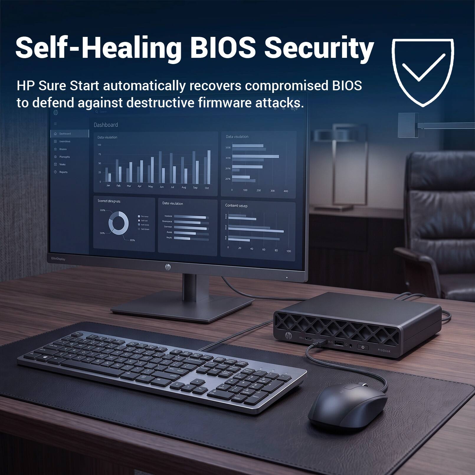 Self-Healing BIOS Security  
HP Sure Start automatically recovers compromised BIOS to defend against destructive firmware attacks.