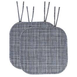 Sweet Home Collection - Aria Memory Foam Non-Slip 16" x 16" Chair Cushion Pad with Ties, 2-Pack - Black/Blue
